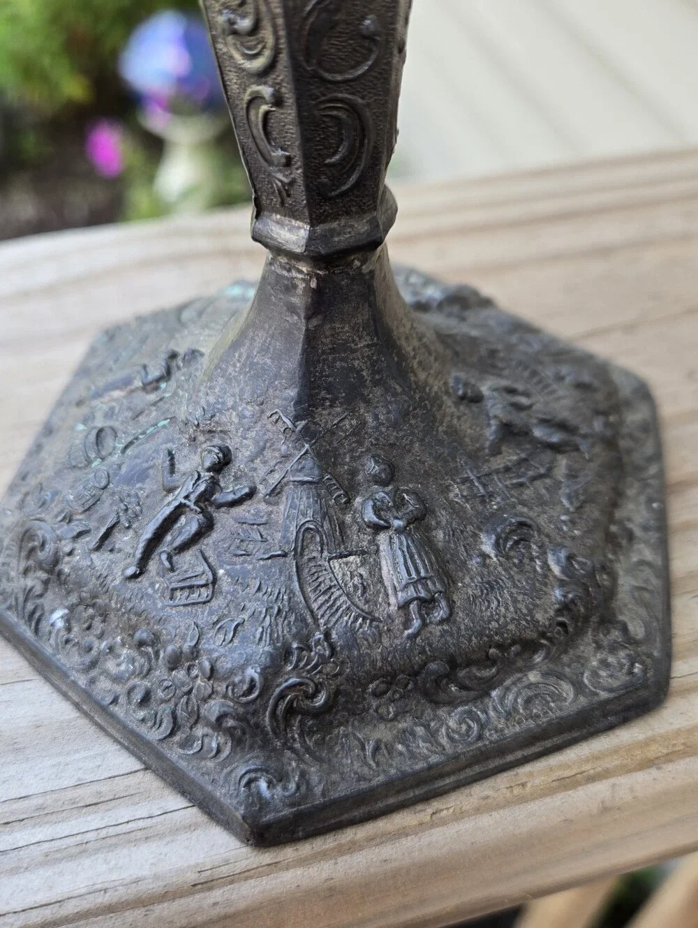 Antique Barbour Dutch Candlestick Holder Silverplate Story Teller No. 53